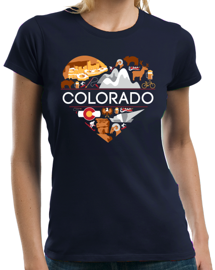 Ladies Navy Colorado Love - Colorado Pride Heritage Cute Symbols Culture Fun T-shirt