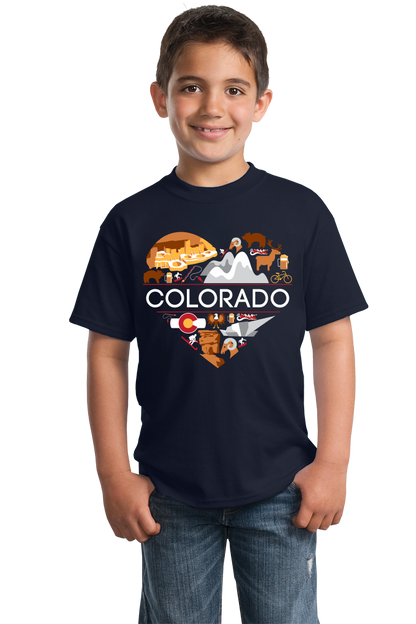 Youth Navy Colorado Love - Colorado Pride Heritage Cute Symbols Culture Fun T-shirt