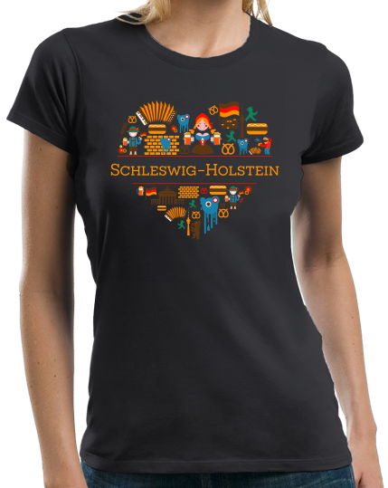 Ladies Black Germany Love: Schleswig-Holstein - German Heritage Culture Cute T-shirt