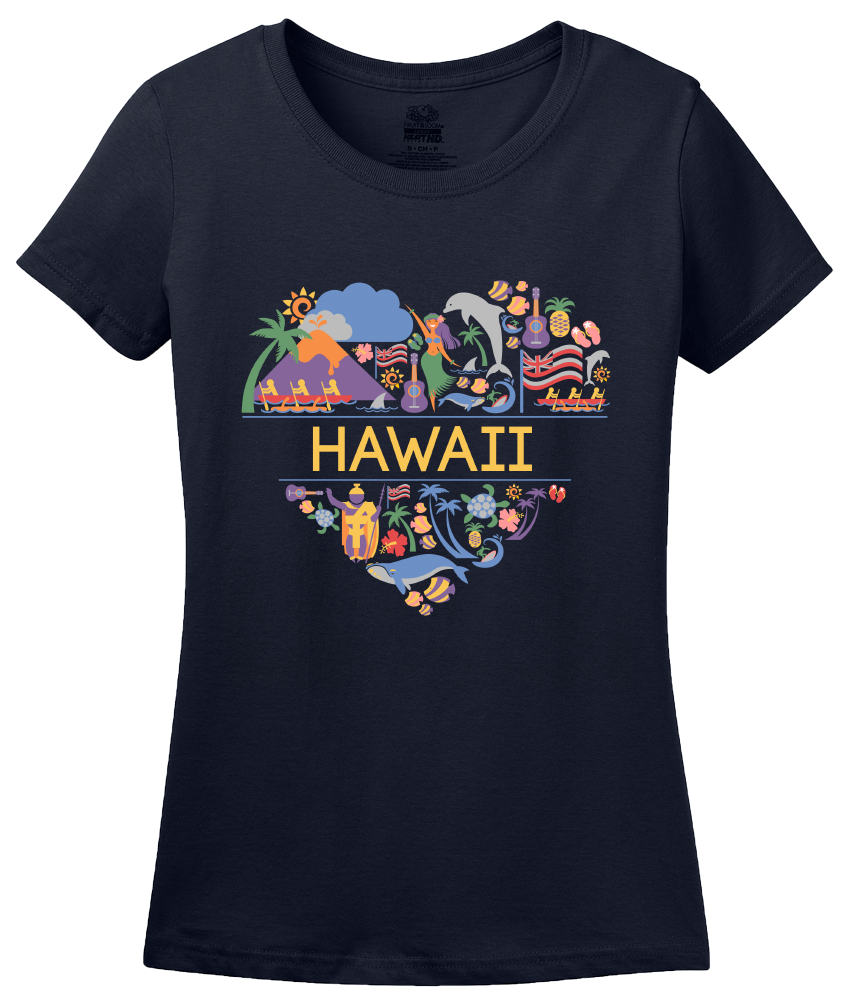Ladies Navy Hawaii Love - Hawaiian Heritage Culture Icons Islands Cute T-shirt