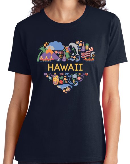Ladies Navy Hawaii Love - Hawaiian Heritage Culture Icons Islands Cute T-shirt