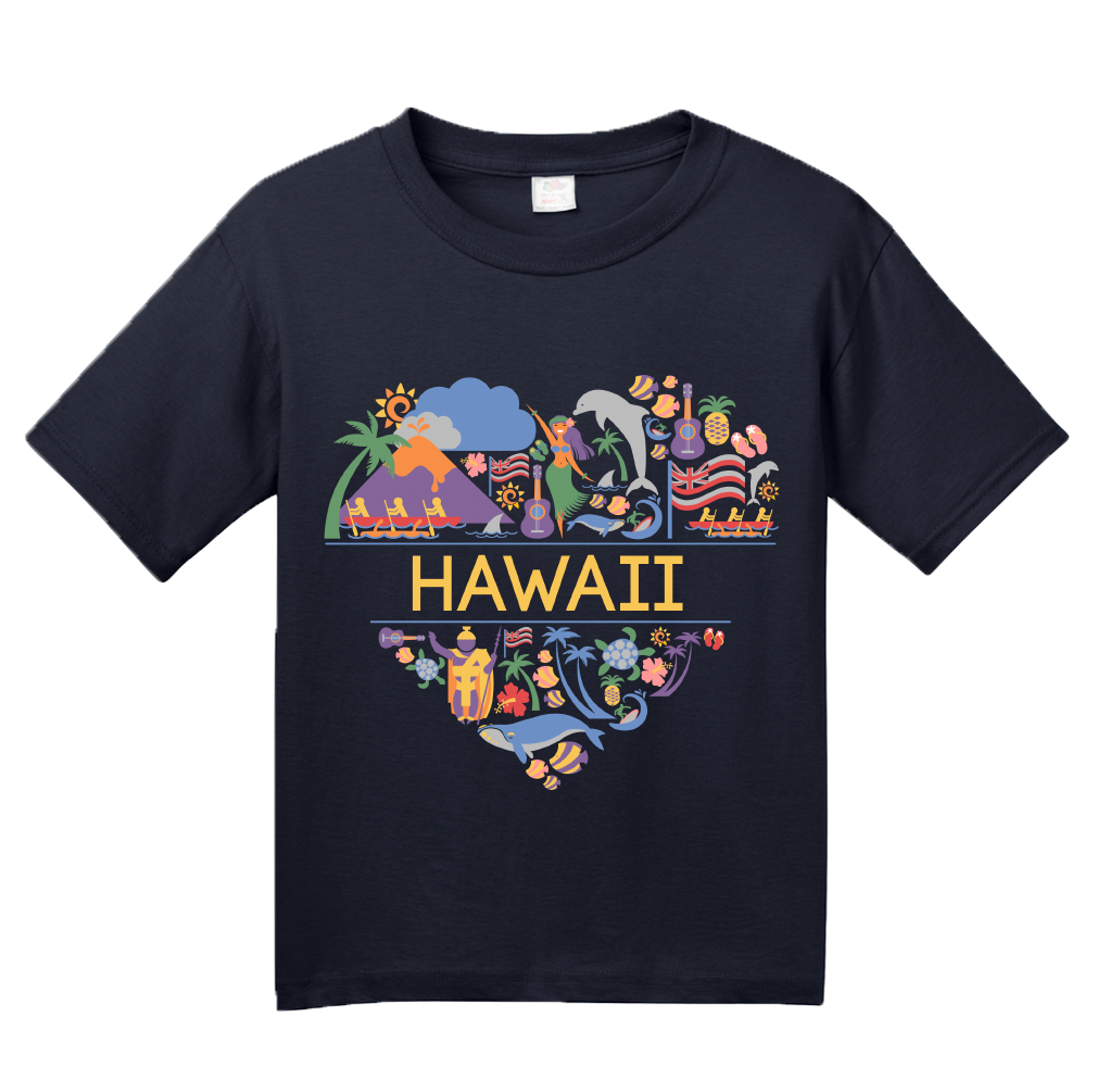 Youth Navy Hawaii Love - Hawaiian Heritage Culture Icons Islands Cute T-shirt