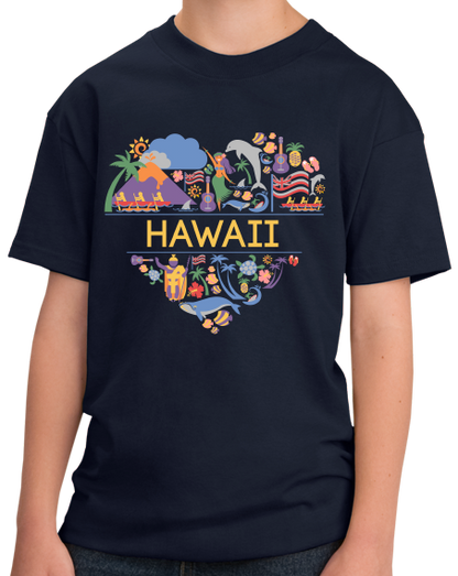 Youth Navy Hawaii Love - Hawaiian Heritage Culture Icons Islands Cute T-shirt