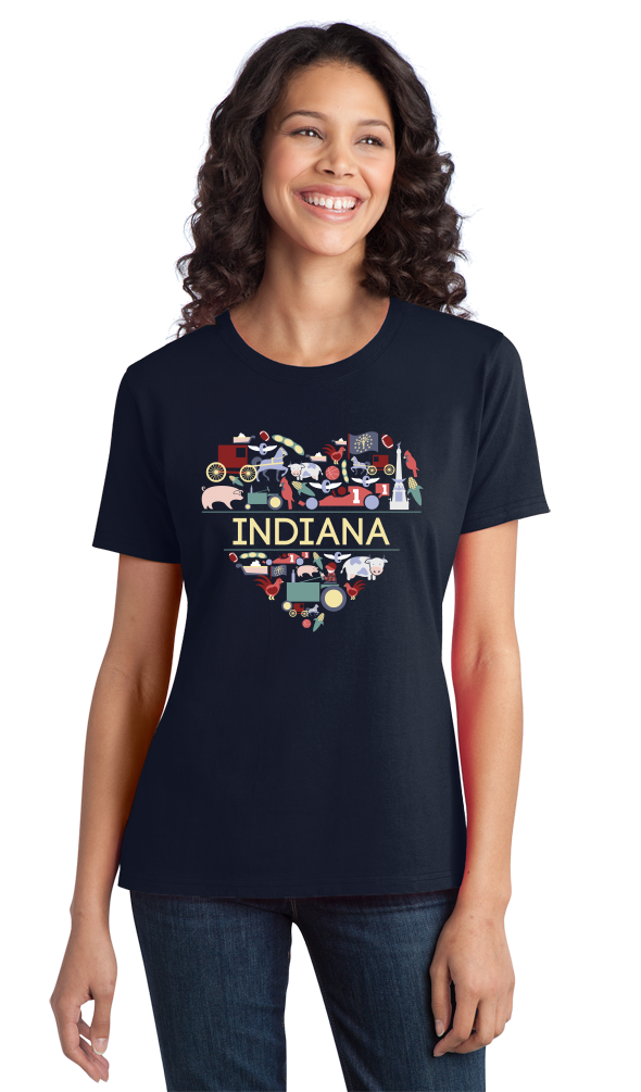 Ladies Navy Indiana Love - Indiana Home State Cute Indy 500 Pride Fun T-shirt