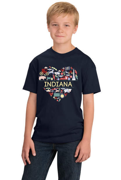 Youth Navy Indiana Love - Indiana Home State Cute Indy 500 Pride Fun T-shirt