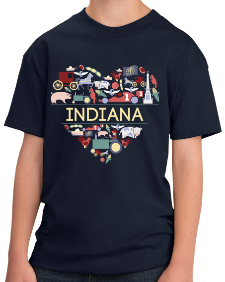 Youth Navy Indiana Love - Indiana Home State Cute Indy 500 Pride Fun T-shirt