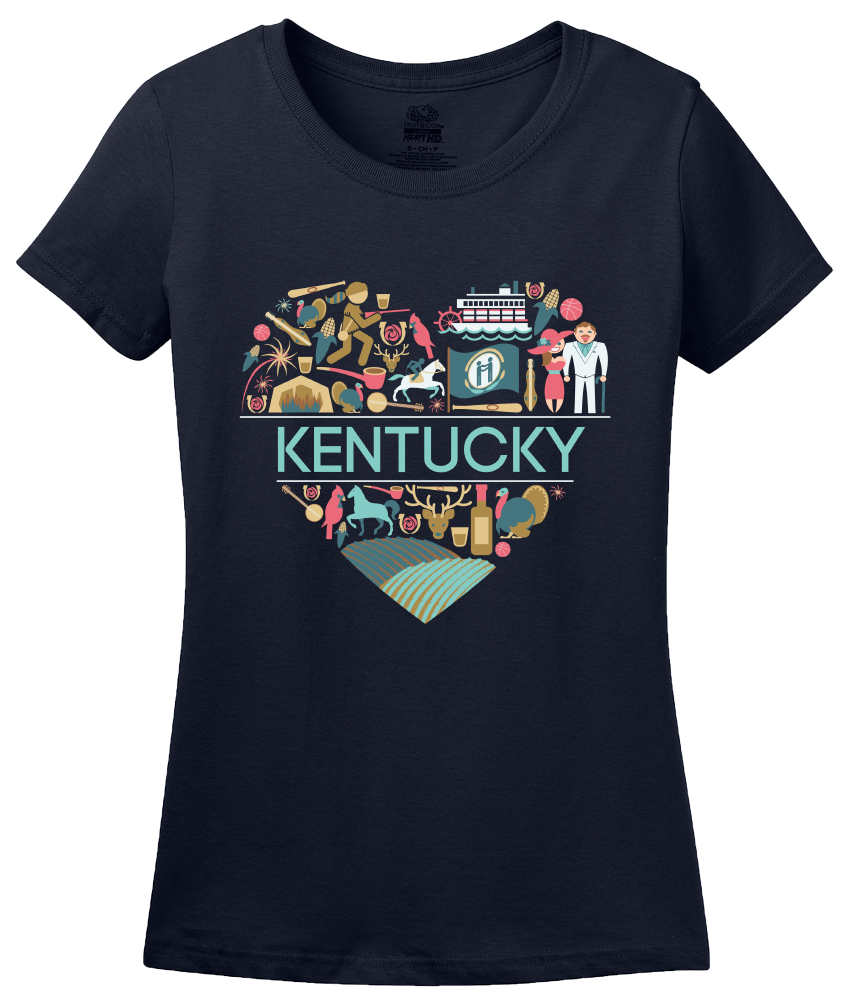 Ladies Navy Kentucky Love - Kentucky Pride Bluegrass Banjo Cute Bourbon T-shirt