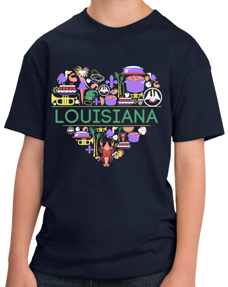 Youth Navy Louisiana Love - Louisiana Pride New Orleans Gumbo Mardi Gras T-shirt