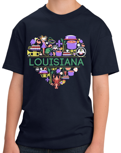 Youth Navy Louisiana Love - Louisiana Pride New Orleans Gumbo Mardi Gras T-shirt
