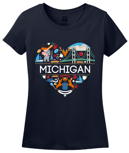 Ladies Navy Michigan Love - Michigan Pride Mitten State Detroit Motown Cute T-shirt