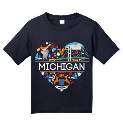 Youth Navy Michigan Love - Michigan Pride Mitten State Detroit Motown Cute T-shirt