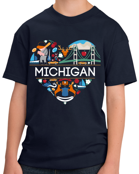 Youth Navy Michigan Love - Michigan Pride Mitten State Detroit Motown Cute T-shirt