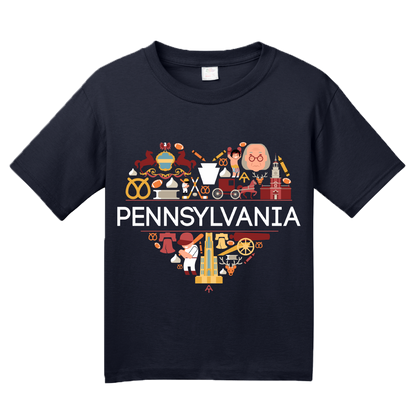 Youth Navy Pennsylvania Love - PA Pride Philly Liberty Bell Rocky Culture T-shirt