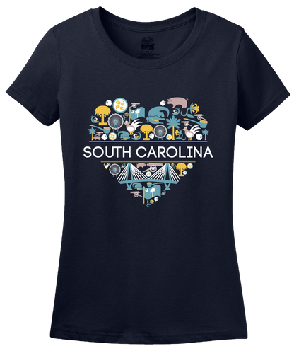 Ladies Navy South Carolina Love - SC Pride Charleston Heritage Icons Cute T-shirt