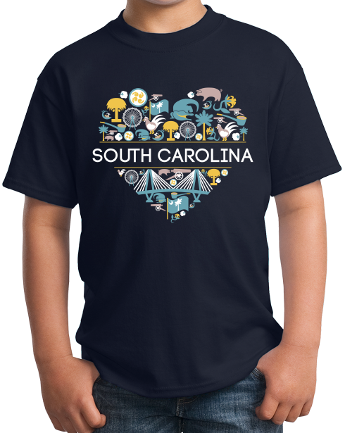 Youth Navy South Carolina Love - SC Pride Charleston Heritage Icons Cute T-shirt