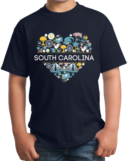 Youth Navy South Carolina Love - SC Pride Charleston Heritage Icons Cute T-shirt