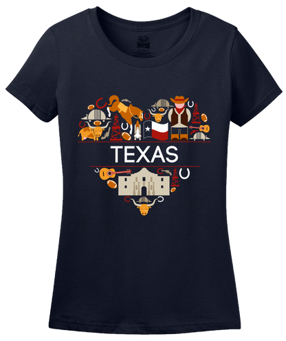 Ladies Navy Texas Love - Texan Pride Lone Star State Heritage Culture Alamo T-shirt