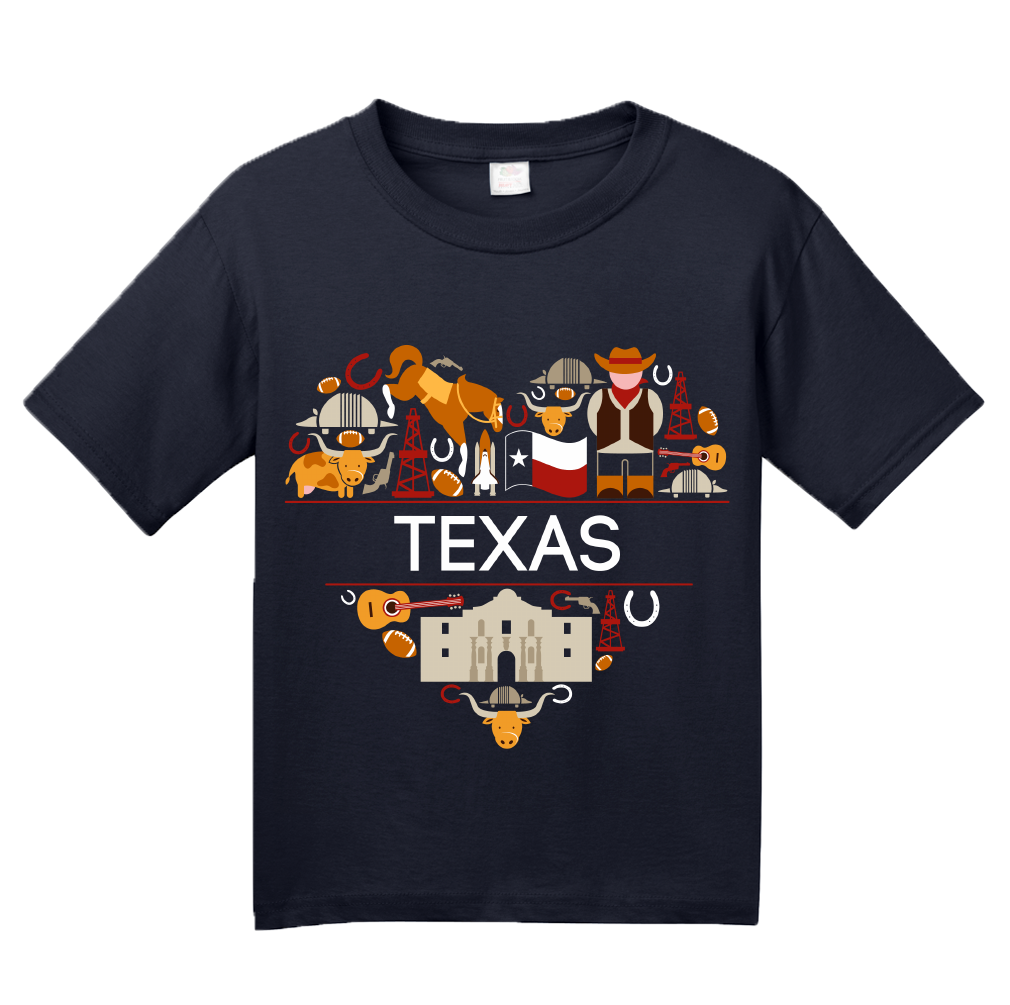Youth Navy Texas Love - Texan Pride Lone Star State Heritage Culture Alamo T-shirt