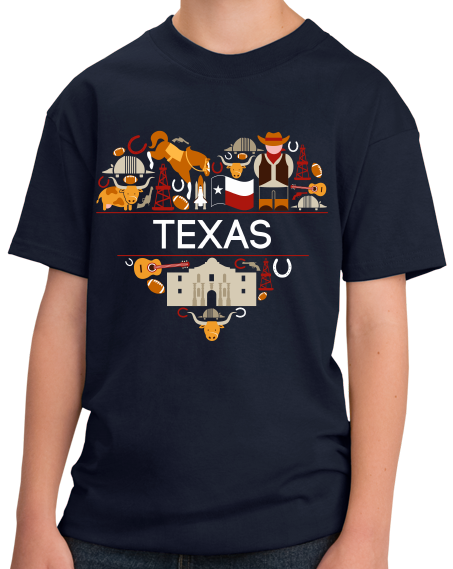 Youth Navy Texas Love - Texan Pride Lone Star State Heritage Culture Alamo T-shirt