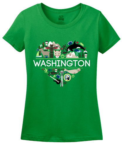 Ladies Green Washington Love - WA Pride Culture Evergreen State Seattle Cute T-shirt