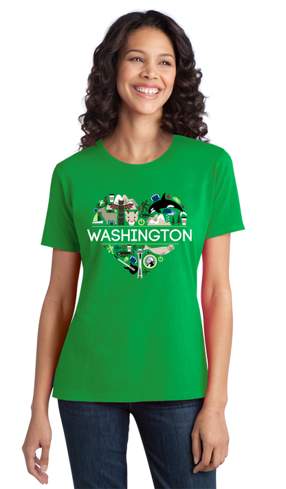 Ladies Green Washington Love - WA Pride Culture Evergreen State Seattle Cute T-shirt