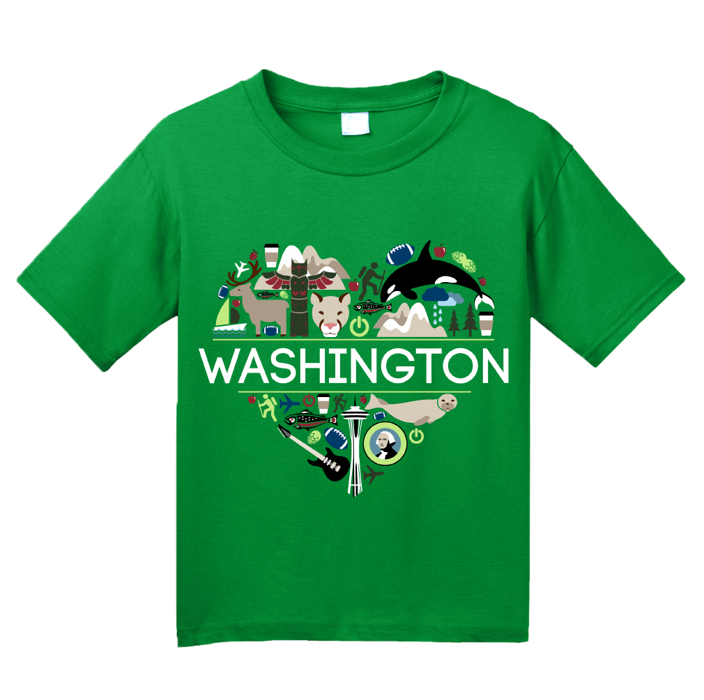 Youth Green Washington Love - WA Pride Culture Evergreen State Seattle Cute T-shirt