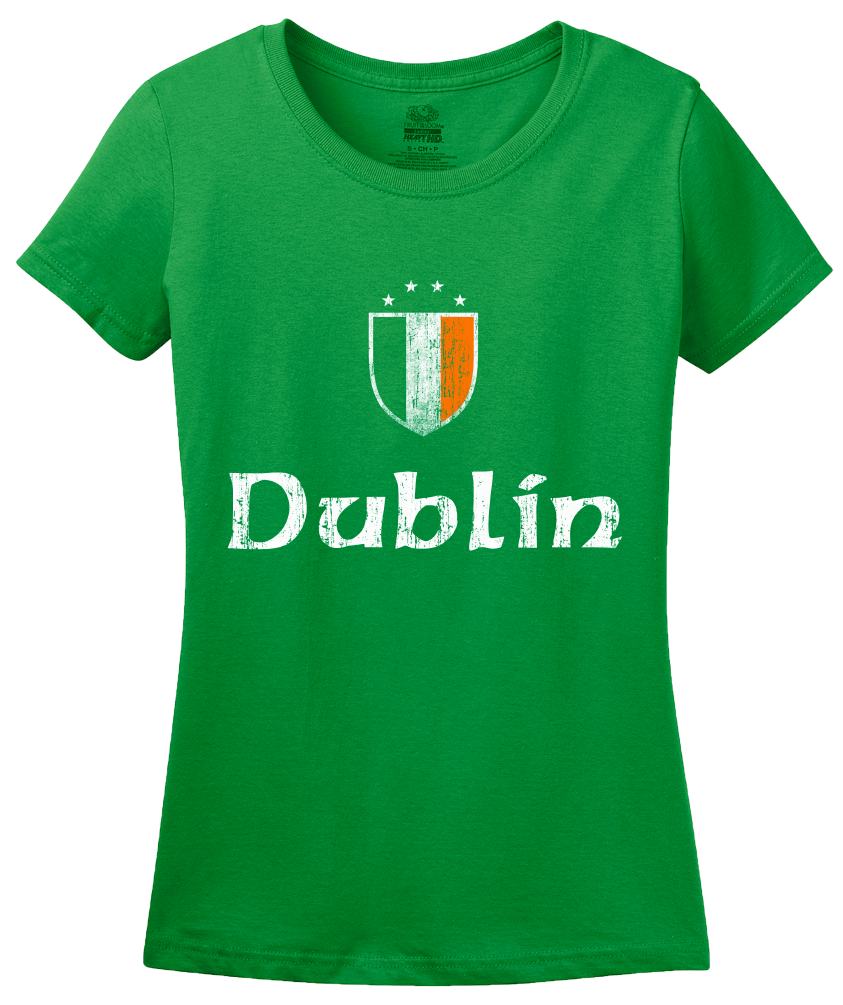 Ladies Green Dublin, Ireland Shield - Eire Irish Pride Heritage James Joyce T-shirt