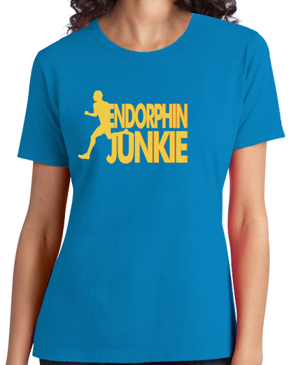Ladies Aqua Blue Endorphin Junkie- Extreme Sports Workout Fitness T-shirt