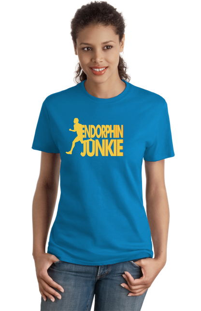 Ladies Aqua Blue Endorphin Junkie- Extreme Sports Workout Fitness T-shirt