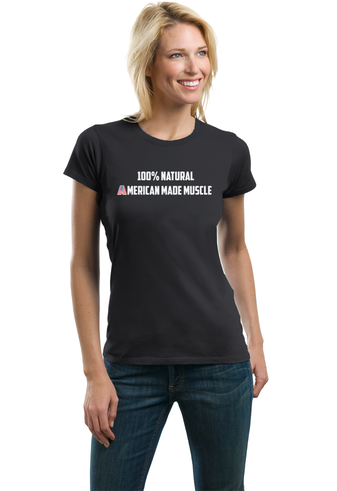 Ladies Black Natural American Muscle - Bodybuilding Weight Lifiting Pride Fan 