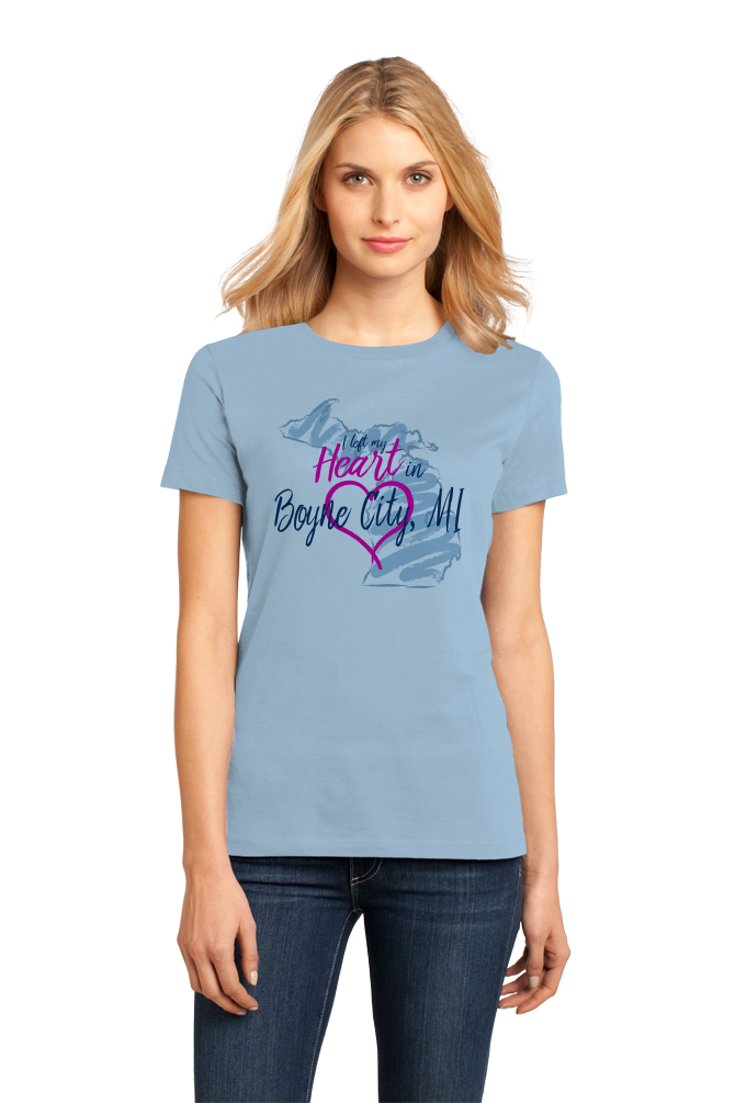 Ladies Light Blue I Left my Heart in Boyne City, MI | Michigan Pride Ladies  T-shirt