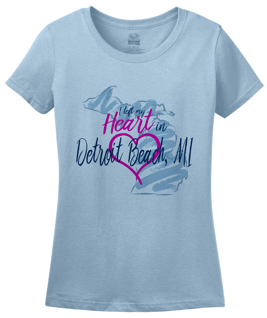 Ladies Light Blue I Left my Heart in Detroit Beach, MI | Michigan Pride Ladies  T-shirt