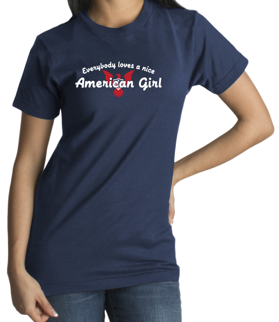 Standard Navy Everybody Loves A Nice American Girl - America Pride 4th of July T-shirt