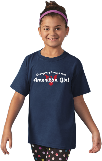 Youth Navy Everybody Loves A Nice American Girl - America Pride 4th of July T-shirt