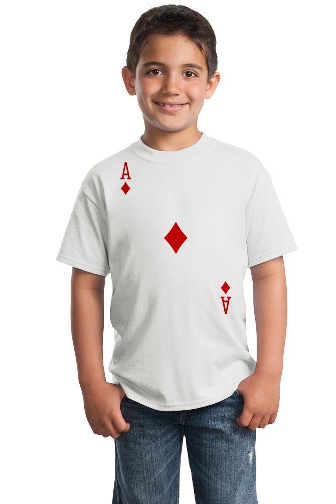 Youth White Ace Of Diamonds - Magician Poker Player Card Games Funny Costume T-shirt