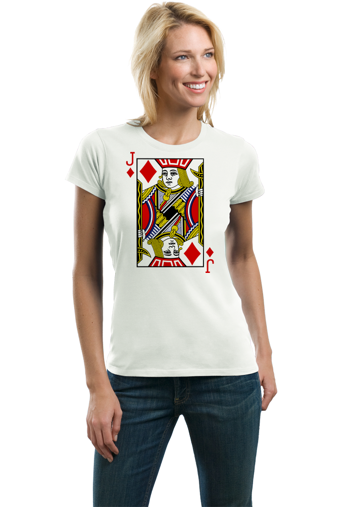 Ladies White Jack Of Diamonds - Card Player Costume Magician Gambler Fun T-shirt