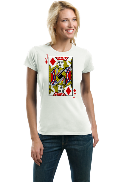 Ladies White Jack Of Diamonds - Card Player Costume Magician Gambler Fun T-shirt