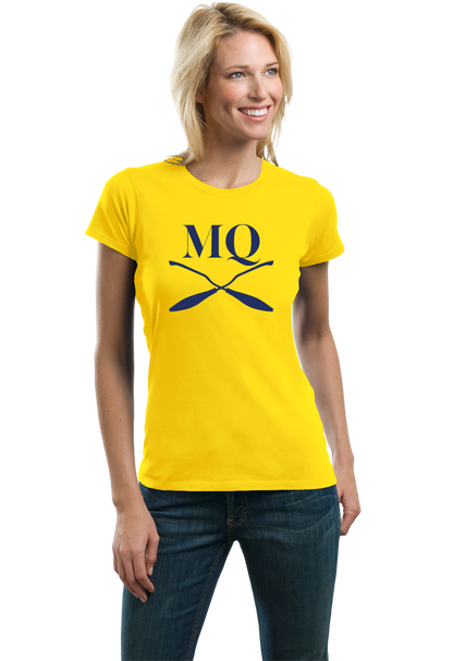 Ladies Yellow Michigan Quidditch Brooms Logo Tee T-shirt
