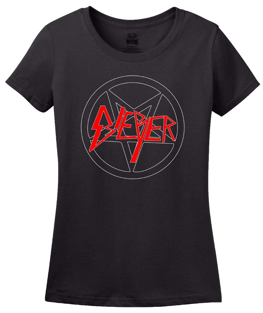 Ladies Black BIEBER SLAYER METAL HUMOR T-shirt