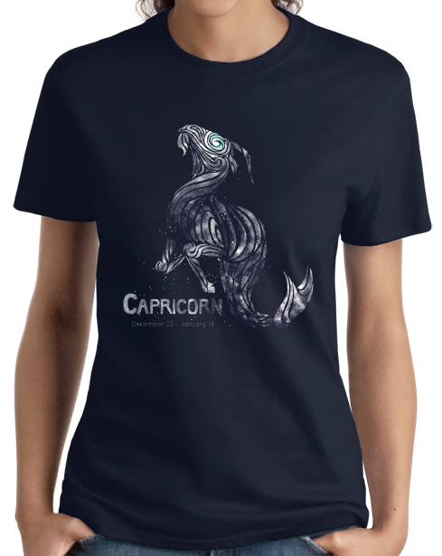 Ladies Navy Star Sign: Capricorn - Astrology Astrological Sign Sea Goat T-shirt