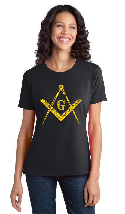 Ladies Black FREEMASON SQUARE & COMPASS T-shirt