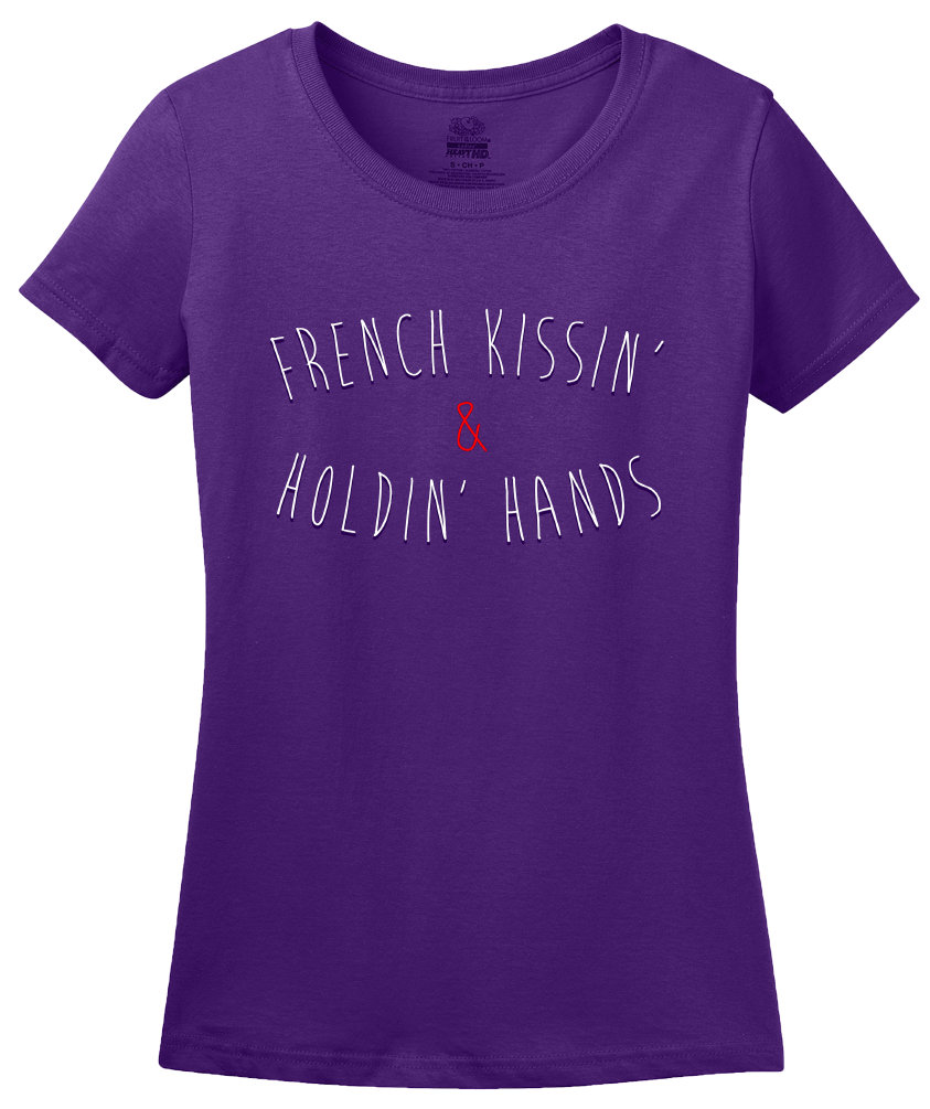 Ladies Purple French Kissing And Holding Hands - Awkward Cheesy Pick-Up Line T-shirt