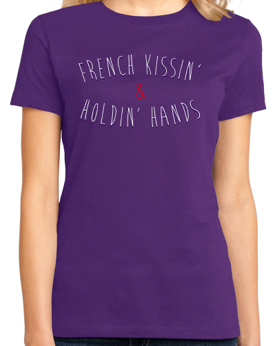 Ladies Purple French Kissing And Holding Hands - Awkward Cheesy Pick-Up Line T-shirt