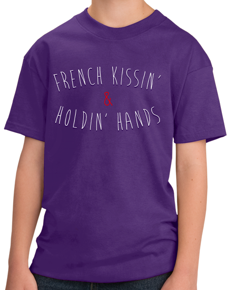 Youth Purple French Kissing And Holding Hands - Awkward Cheesy Pick-Up Line T-shirt