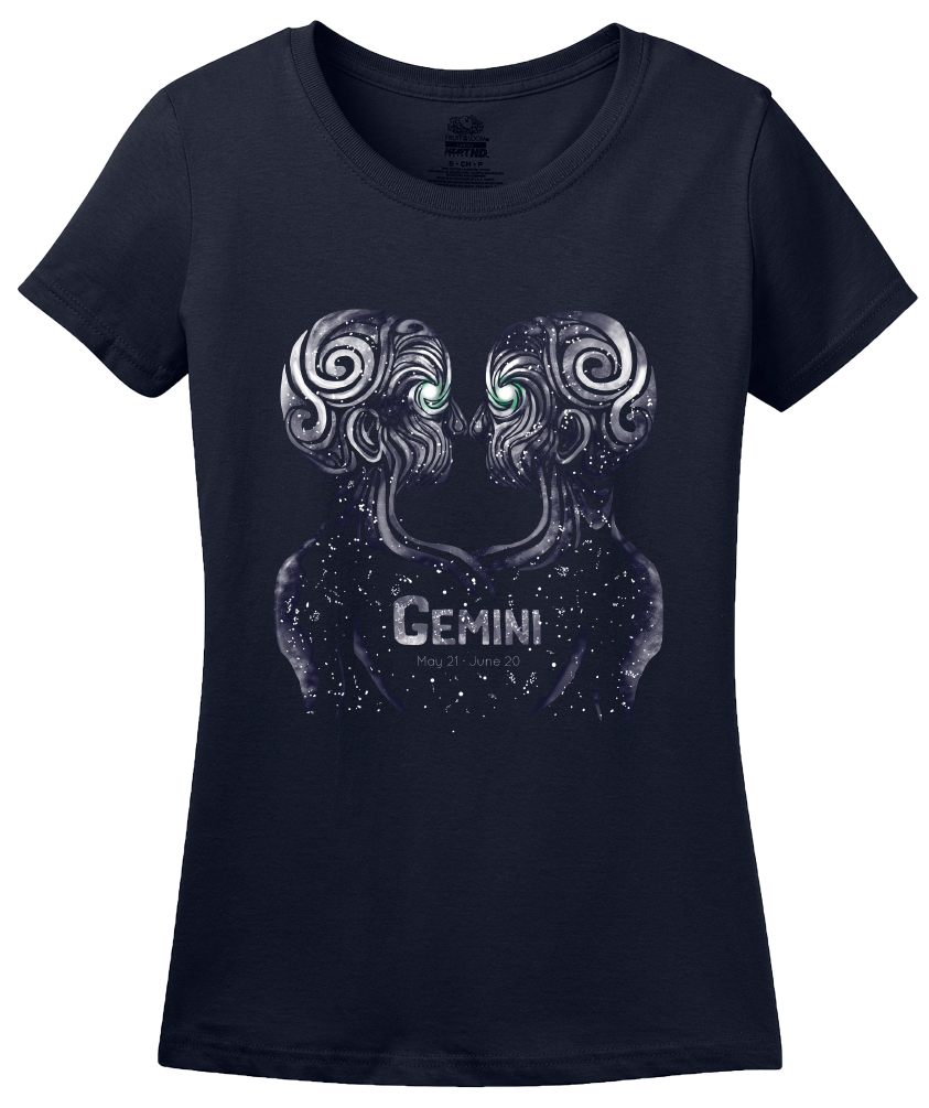 Ladies Navy Star Sign: Gemini - Astrology Astrological Sign Twins T-shirt
