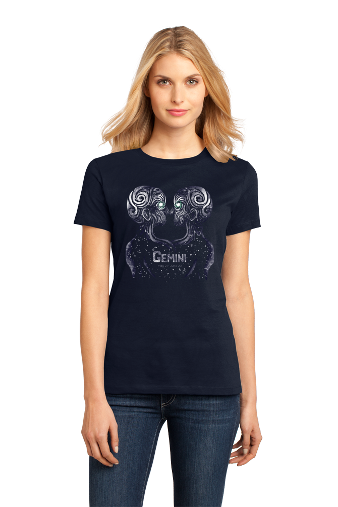 Ladies Navy Star Sign: Gemini - Astrology Astrological Sign Twins T-shirt
