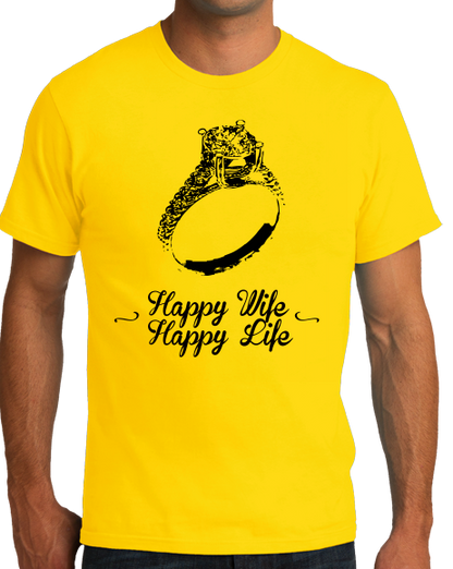 Standard Yellow Happy Wife, Happy Life - Bachelor Party New Husband Advice T-shirt