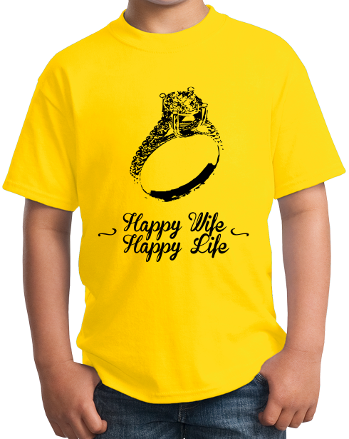 Youth Yellow Happy Wife, Happy Life - Bachelor Party New Husband Advice T-shirt