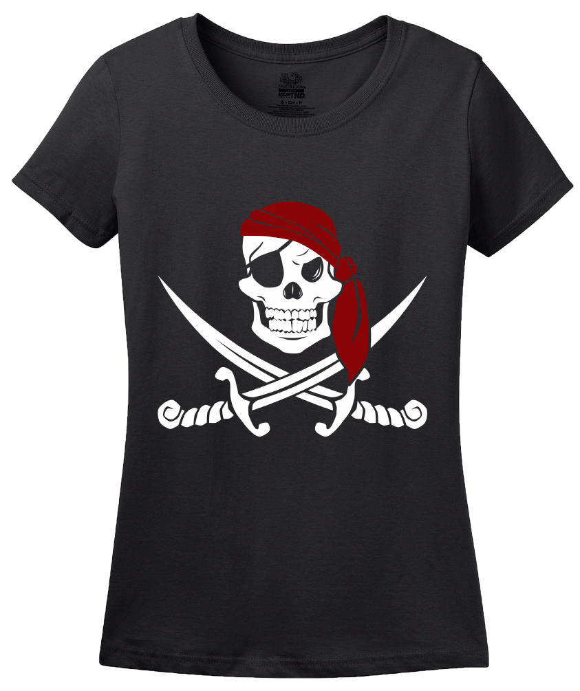 Ladies Black Jolly Roger Pirate Flag Tee T-shirt