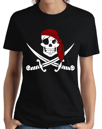 Ladies Black Jolly Roger Pirate Flag Tee T-shirt
